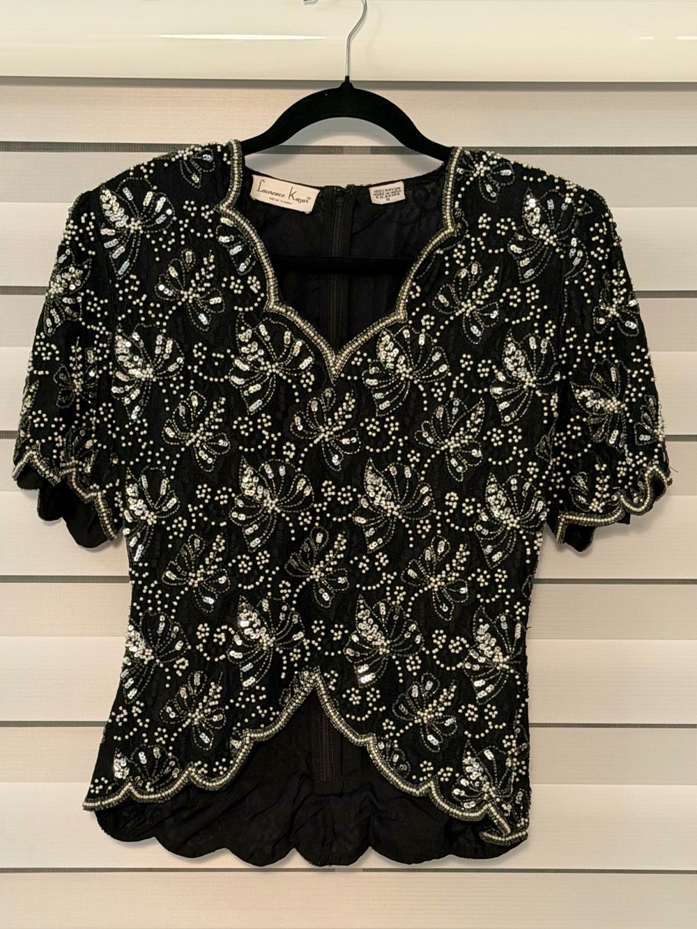 Laurence Kazar Vintage Black Beaded Sequin Evening Top Size S